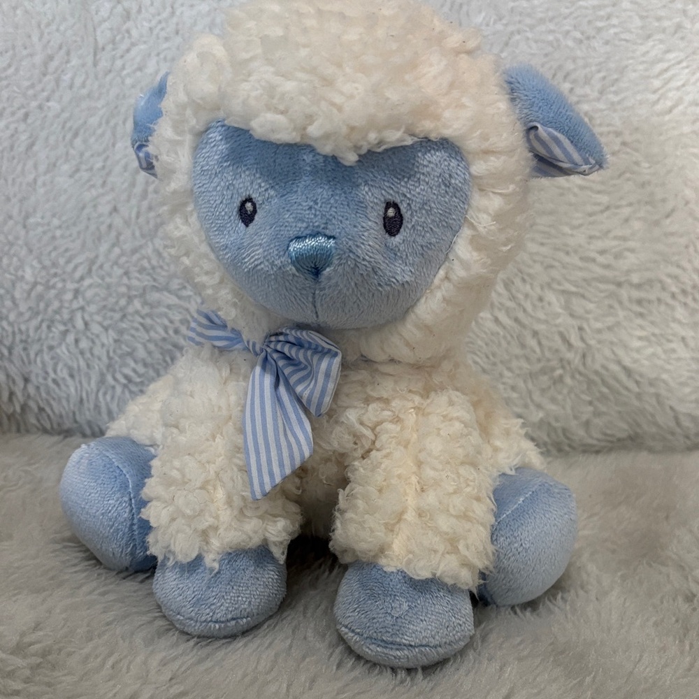 Adorable Blue and Cream Stuffed Lamb